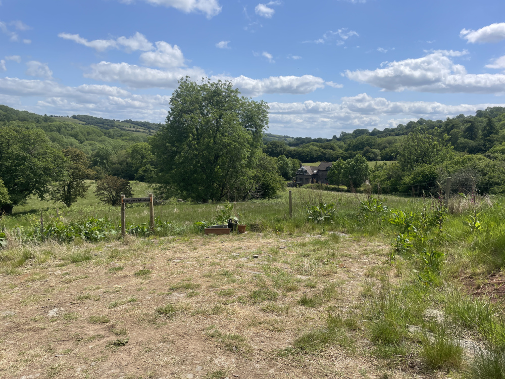 Harstanding for parking at the entrance. Amazing views down the Monnow Valley.