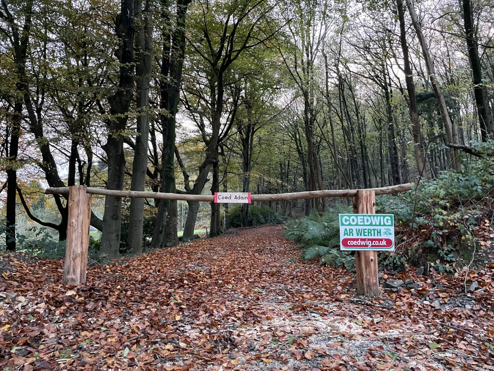 Ride stop entrance and parking spot for Coed Adain